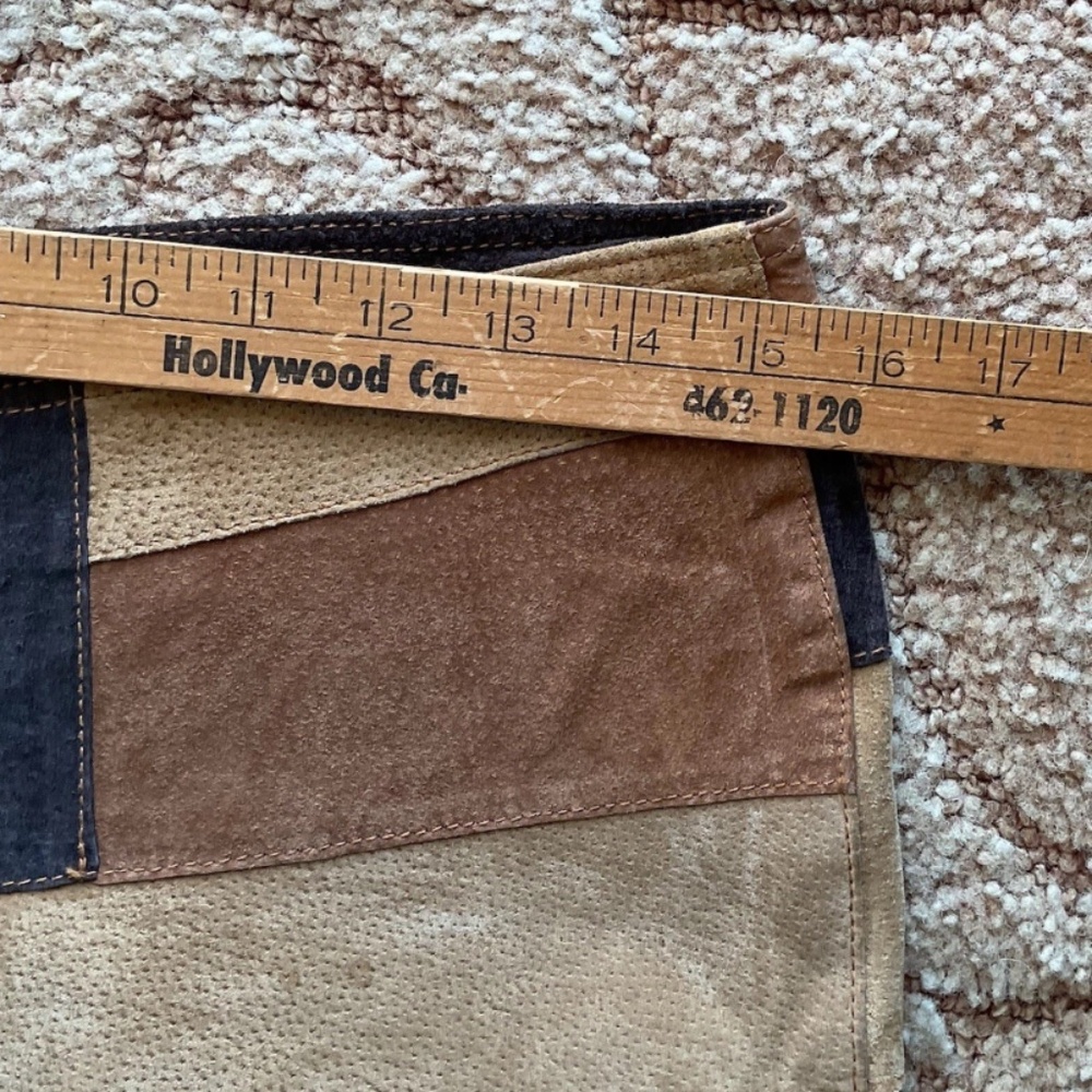 MISDEMEANOR Women's 7/8 Brown Beige Black Leather Patchwork Boho Hippie Pants - Picture 10 of 12